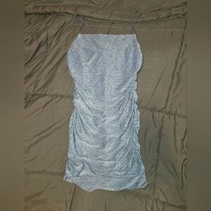 Shimmer Slip Ruched Mini Dress - Light Blue